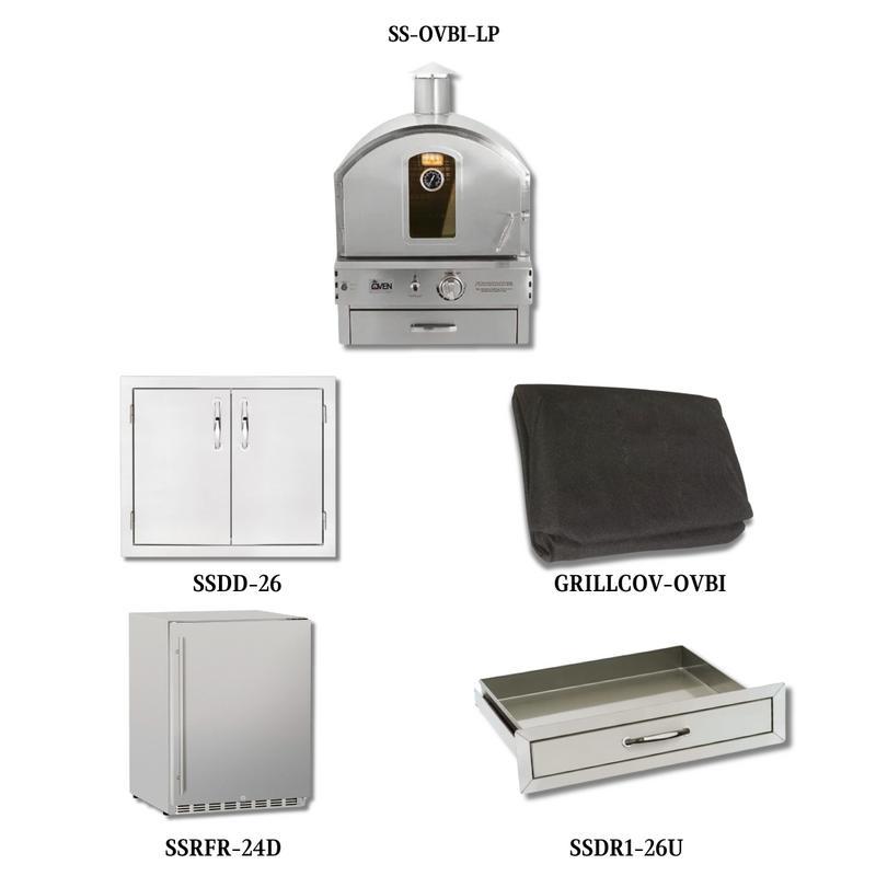 Summerset Pizza Oven - SS-OVBI-LP with Double Access Doors, Cover, Utensil Drawer and Outdoor Rated Fridge - SS-OVBI-LP-PCKG3