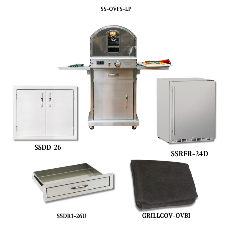 Summerset Freestanding Pizza Oven - SS-OVFS-LP with Double Access Doors, Cover, Utensil Drawer and Outdoor Rated Fridge	- SS-OVFS-LP-PCKG3