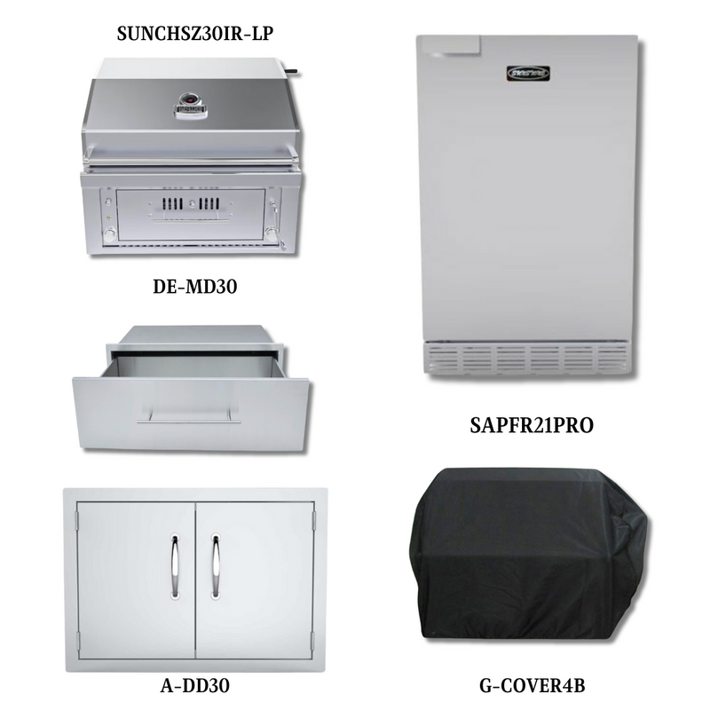 Sunstone SUNCHSZ30IR LP with Double Access Door, Cover, Single Access Drawer and 21" Stainless Steel Outdoor Rated Refrigerator - SUNCHSZ30IR-LP-PCKG3