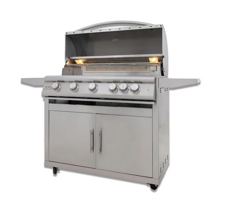 Blaze LTE+ 40-Inch 5-Burner Propane Gas Grill w/ Lift-Assist Hood & Rear Infrared Burner - BLZ-5LTE3-LP + BLZ-5-CART-SC
