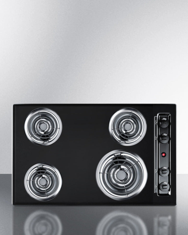 Summit 30" Wide 4-Burner Coil Cooktop Black - TEL05