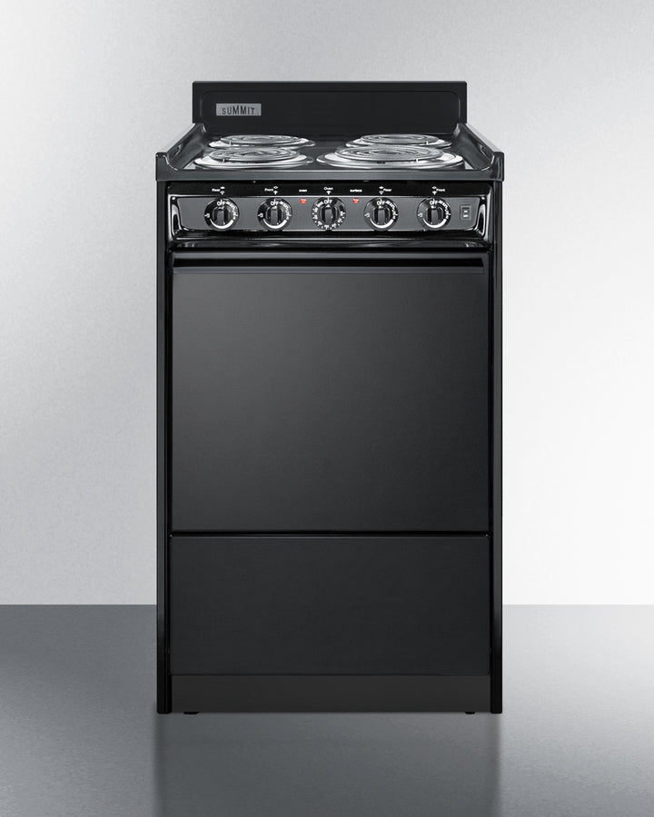 Summit 24" Electric Range with Manual Clean Oven and Chrome Drip Pans Black - TEM110C