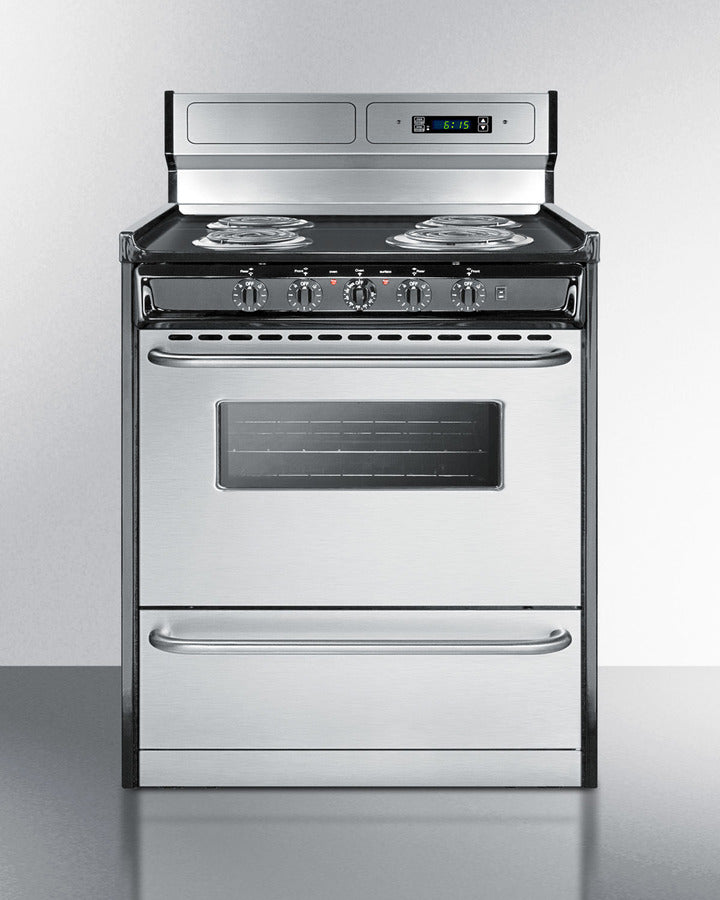 Summit 24" Electric Range with Manual Clean Oven Stainless Steel - TEM230BKWY