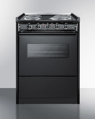 Summit 24" Wide Electric Range with Chrome Drip Pans and Manual Oven Black - TEM610CR