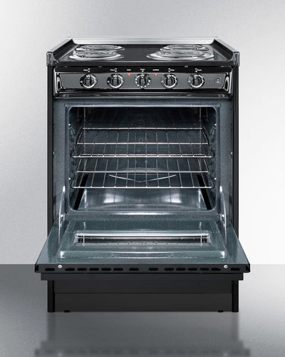 Summit 24" Wide Electric Range with Chrome Drip Pans and Manual Oven Black - TEM610CR