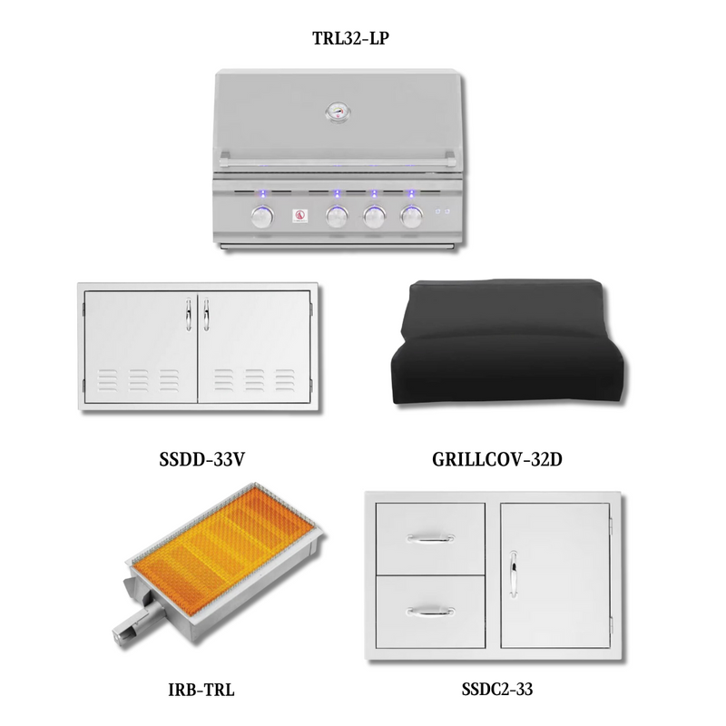 Summerset TRL32-LP with Double Access Doors, Cover, Infrared Sear Burner and Access Door & Double Drawer Combo - TRL32 -LP-PCKG2