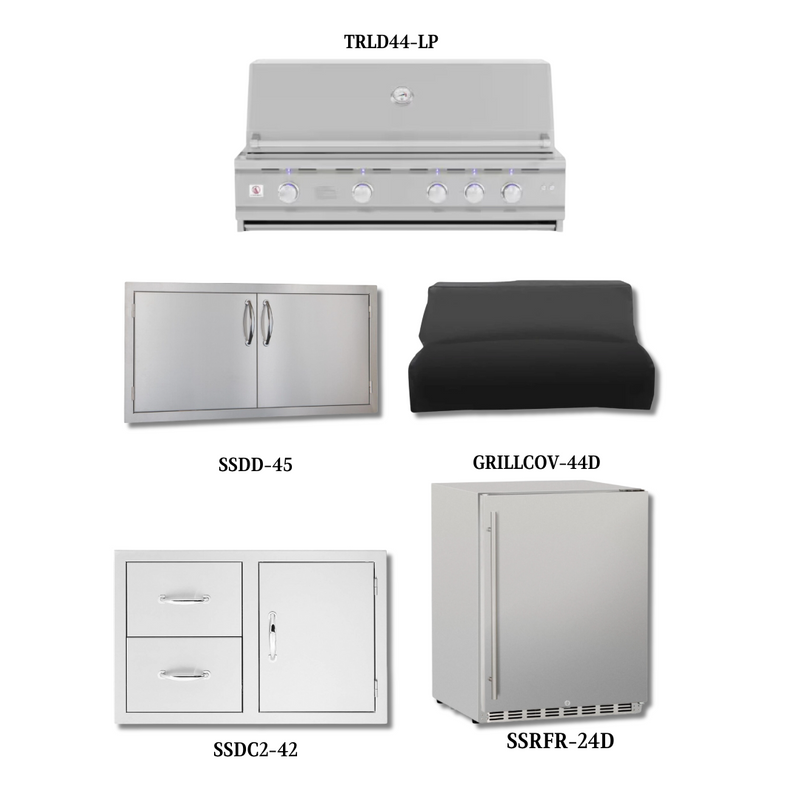 Summerset TRLD44-LP with Double Access Doors, Cover, Access Door & Double Drawer Combo and Outdoor Rated Fridge - TRLD44-LP-PCKG3