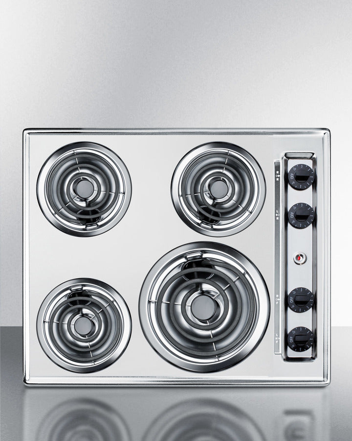 Summit 24" Wide 230V 4-Burner Coil Cooktop Stainless Steel - ZEL03