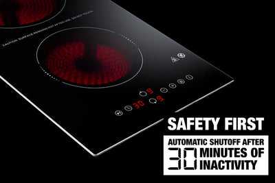 Summit - 12" Wide 230V 2-Burner Radiant Cooktop With Safety Shutoff - CRH2BT30230