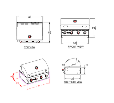 Grandeur Elite 32-inch Built-In 4 Burner Stainless Steel Bbq Grill with Infrared Burner - 32BBQElite