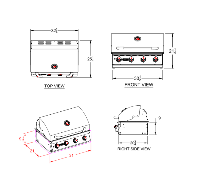 Grandeur Elite 32-inch Built-In 4 Burner Stainless Steel Bbq Grill with Infrared Burner - 32BBQElite