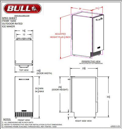 Bull Outdoor Rated Commercial Ice Maker 15" Stainless Steel, 62lbs - 13200