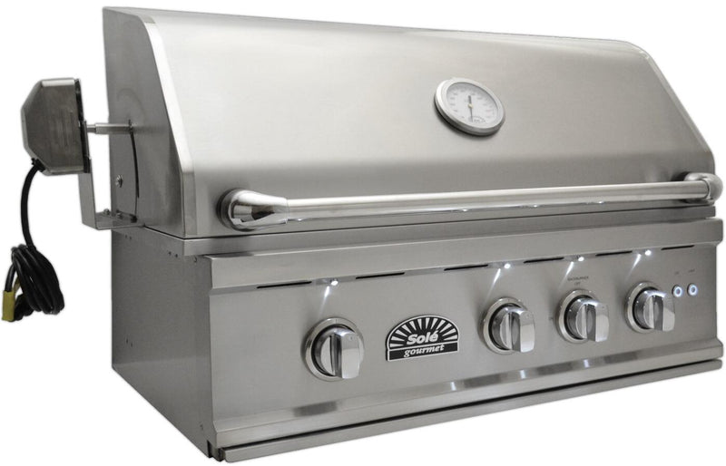 Sole Gourmet TR Series - 32-Inch 3-Burner Built-In Grill with Lights and Rotisserie - Natural Gas - 321BQRTRL