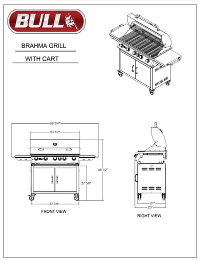 Bull Brahma - 38-Inch 5-Burner Freestanding Grill Cart - Natural Gas with Rear Infrared Burner - 55001