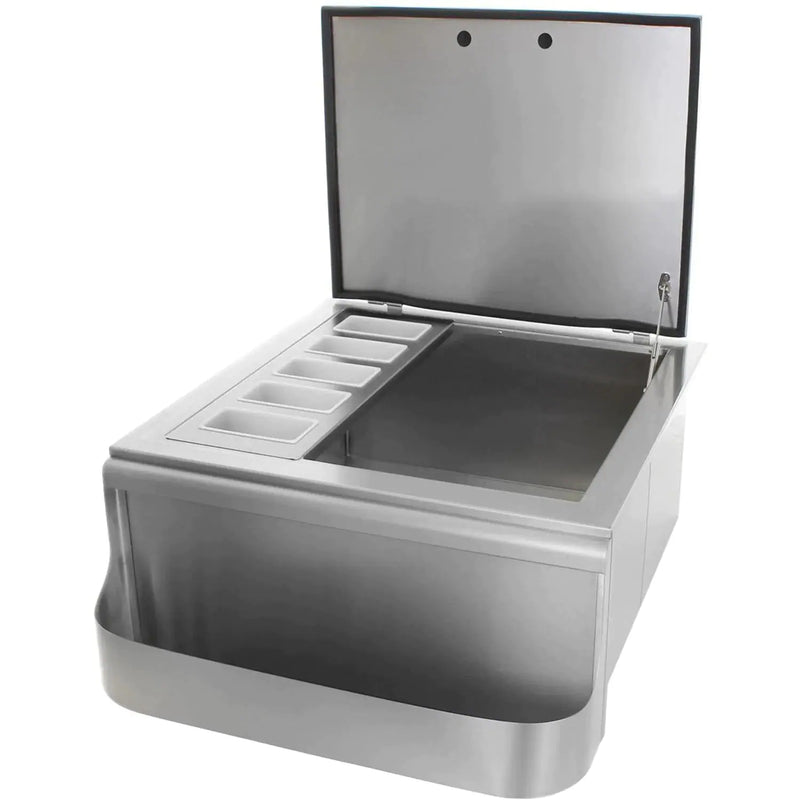 PCM 260 Series 25 Inch Slide In Ice Bin Cooler With Speed Rail & Condiment Holder - BBQ-260-SI
