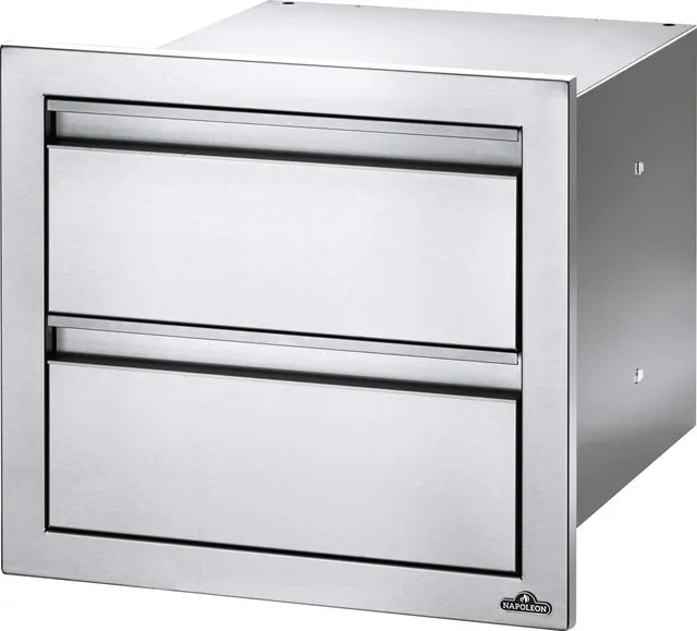Napoleon 18 Inch Stainless Steel Large And Standard Double Drawer - BI-1816-2DR