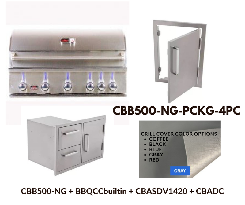 Whistler Standard Package Built-in 5 burner gas Grill with Stainless Steel Access door, Door Drawer Combo and Custom Grill cover with 5 year warranty NG