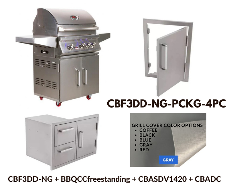 Whistler Standard Package 4 burner Freestanding Double Door Cart Gas Grill with Stainless Steel Access door, Door Drawer Combo and Custom Grill cover with 5 year warranty NG