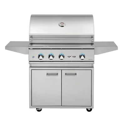 Delta Heat 32-Inch 3-Burner Freestanding Grill with Sear Zone and Infrared Rotisserie Burner - Natural Gas - DHBQ32RS-DN + DHGB32-C