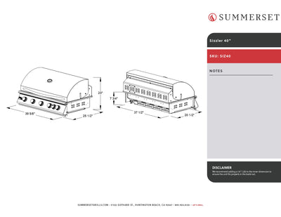 Summerset Sizzler - 40-Inch 5-Burner  Built In Grill - Liquid Propane Gas- SIZ40-LP
