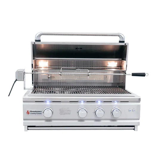 RCS Cutlass Pro - 30-Inch 3-Burner Freestanding Grill with Blue LED Lights and Rear Burner - Natural Gas - RON30A + RONMC