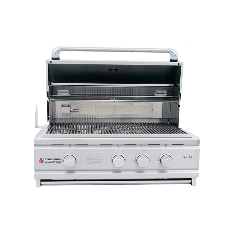 RCS Cutlass Pro 30-Inch 3-Burner Built-In Grill with Blue LED Lights and Rear Burner - Natural Gas - RON30A