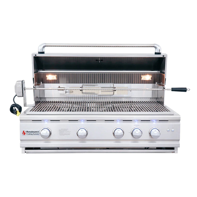 RCS Cutlass Pro - 38-Inch 4-Burner Freestanding Grill with Blue LED Lights and Rear Burner - Natural Gas - RON38A + RONKC