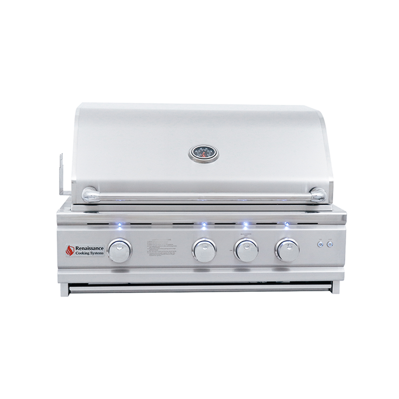 RCS Cutlass Pro - 30-Inch 3-Burner Freestanding Grill with Blue LED Lights and Rear Burner - Natural Gas - RON30A + RONMC