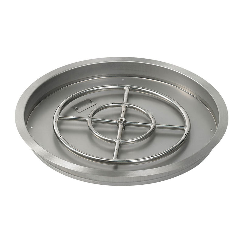 American Fire Glass 19-Inch Stainless Steel Round Drop-In Pan W/ 12-Inch Propane Gas Ring Burner - SSRSP19ASBLLP
