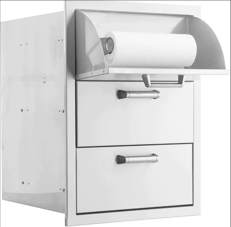 Eloquence 16-Inch Stainless Steel Double Access Drawer With Paper Towel Dispenser, Contempo - Eloquence-260-DRW3-PTH + Eloquence-350H-Handle (3)