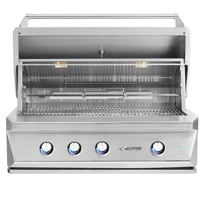 Twin Eagles - 42-Inch 3-Burner Built-In Grill - Liquid Propane Gas With Sear Zone & Infrared Rotisserie Burner - TEBQ42RS-CL