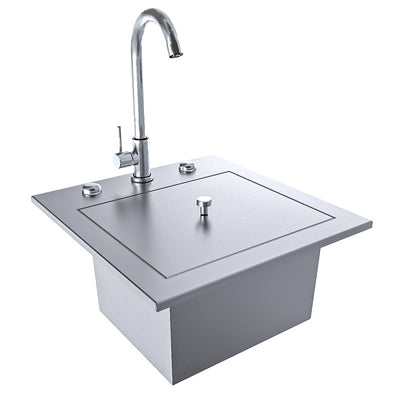 Sunstone 15 Inch Texan Series Over Under Bar Sink with Cold Water Faucet and Basin Cover - TEX-15SK