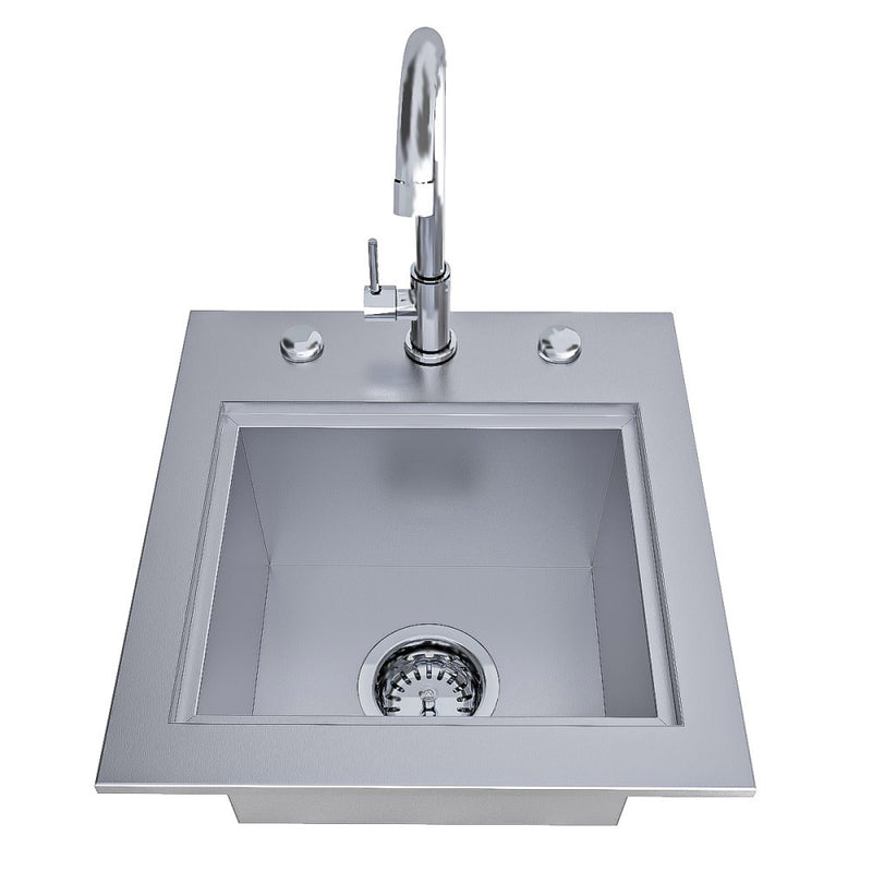 Sunstone 15 Inch Texan Series Over Under Bar Sink with Cold Water Faucet and Basin Cover - TEX-15SK