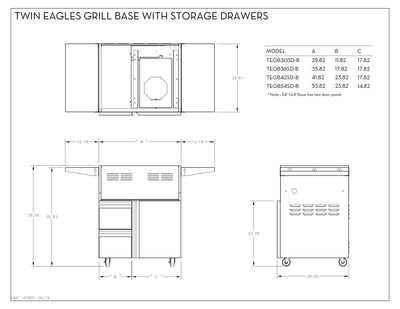 Twin Eagles 36" Grill Base, w/ Storage Drawers, Single Door - TEGB36SD-B