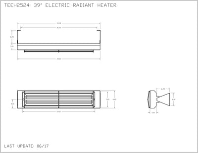 Twin Eagles 39 Inch 2500W Single Element Electric Radiant Heat Patio Heater - TEEH2524